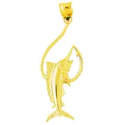 14K Gold Marlin On A Hook Pendant