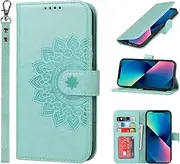 ELTEKER iPhone 13 Mini Case, iPhone 13 Mini Flip Case, [3 Card Slots] [Leather] [Magnetic Closure] Elegant Embossing Protective Leather Case Cover for iPhone 13 Mini, Green