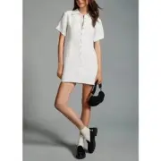 ANTHROPOLOGIE SOPHIE RUE Linen Shirt Dress Womens Small White Short Sleeve NWT