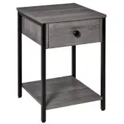 HOMCOM Industrial Side Table + Storage Shelf Adjustable Foot Pads Steel Leg Gray