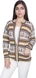 [Raymis] Peruvian Women´s Beige Hand Knit Alpaca Llama Zip Front Cardigan Sweater