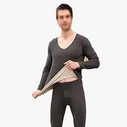 [ZJJJSKJ] Men's Warm AB Surface Brushed Long Johns Suit Seamless Fever Men's German Velvet Shirt Underwear(Size:XXXXX-Large,Color:Dark Grey)