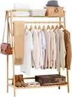 Bamboo Garment Coat Clothes Hanging Heavy Duty Rack with Top Shelf and Shoe C...