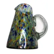 Speckled Glass Juice Water Pitcher, Multicolor, Green Orange Blue with Handle 9"