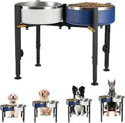 Adjustable Pet Food Bowl Stand, Portable Dog Bowl Stand, Adjustable Wide 7-10.5", Elevated Pet Bowl Holder, Pet Raised Water Feeder, Bowl Holder Suitable for Medium Large Animals (Black)