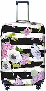 [CADREWY] Flower Butterfly1 Print Travel Suitcase Cover Luggage Protector with Elastic Anti Scratch for Carry On, Black, Large