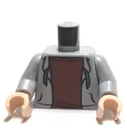 Lego - Minifigure Torso - Gray / Grey Hoodie, Dark Red Shirt