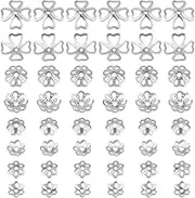 PH PandaHall 48pcs 925 Sterling Silver Bead Caps, 4 Styles Flower Bead End Caps Multi-Petal Spacer Beads Caps Filigree End Charm Caps Bails for DIY Earring Braceket Necklace Jewelry Making