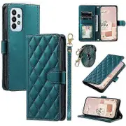 Compatible For Samsung Galaxy A53 5G Leather Case Wallet Card Slots Phone Cover with Shoulder Strap Green