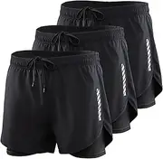 [Generic] 3 Pack Men's 2 in 1 Sports Shorts Running Double Layer Shorts, Fitness Tennis Gym Training Jogging Cycling Athletic Workout Shorts with Lining