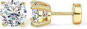 [GEMQUEEN] Moissanite Earrings Studs : D Color VVS1 Hypoallergenic 14K Gold Plated Flat Back 925 Sterling Silver Earring for Women Men Cartilage Helix Conch Piercing Jewelry Brilliant Round Cut 2-3CT