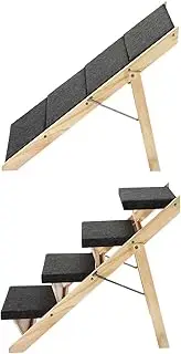 Pet Scene Wooden Dog Ramp 4 Steps Stairs 2in1 Foldable for Bed Car Couch Sofa Puppy Cat Ladder Portable Dog/Cat Up to 60KG black JX-11
