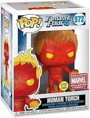 POP Marvel Collector Corps Exclusive Fantastic Four 572 Human Torch GITD w/ Protective Case