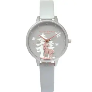 OLIVIA BURTON OB16AW02手錶 冬季仙境 雪地雄鹿 淺灰色環保錶帶 女錶