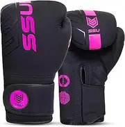 SSU Training Boxing Gloves 14oz, Pro Training Gloves for Men and Women, Secure Fit Hook and Loop Closure & Ventilation, Heavy Bag & Speedbag Training (PINK)