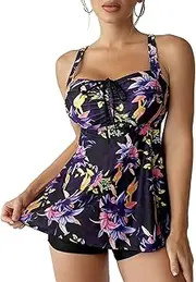 [LULENQ] Plus Size Two Piece Tankini Swimsuits for Women Swim Top & Boy Shorts Floral Bathing Suits Summer Beachwear