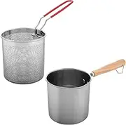 CHICAMPERA Stainless Steel Oil Container Storage Pot Grease Container for Kitchen Mini Fry Pan Wooden Handle Oil Filter Basket Compact Size Heat Resistant Non-Slip for Healthy Cooking