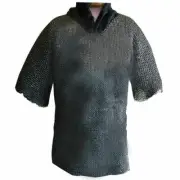 Flat Riveted Chainmail Shirt Black Chain mail Haubergeon Reenactment Armor