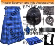Scottish Men's American Patriot Tartan 8 yard Kilt & Antique Accessories Package
