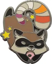 [Hokum and Snark] Lesbian Pride Cute Raccoon Enamel Lapel Pin | Chibi Trash Panda with Sunset Lesbian Flag Stripes on Tail, Metal, no gemstone