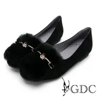 在飛比找momo購物網優惠-【GDC】低調奢華真皮絨毛水鑽平底包鞋-黑色(924784)
