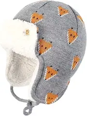 [TOVINANNA] Cotton Pattern Warm Hat for Boys and Girls Ear Protection Ski Cap Delicate Winter Hat Grey
