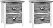 Kaveno Bedside Table Storage Grey Sage Set of 2 Nightstand Organiser Bed End Side Cabinet Small Narrow Desk for Bedroom, Living Room and Hallyway