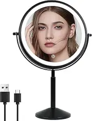 9" Makeup Mirror with Lights and 10x Magnification LED 3000mAh Rechargeable, 360° Rotating Adjustment,Black Vanity Swivel Mirror 3 Colors (940B10X)