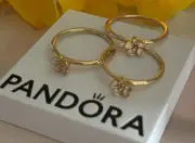Pandora Cherry Blossom 14K Gold Pink Enamel Ring size 58~US 8.5