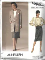 Vogue Sewing Pattern 1589, Anne Klein Vintage Jacket, Blouse & Skirt, S 10 Uncut