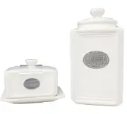THL Ceramic Coffee and Butter Set in White - Elegant Beaded Frame Detail