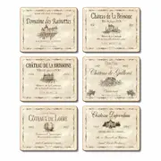 Country Kitchen Wine Labels Cinnamon Cork Backed Drink Coasters Set 6