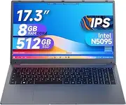 [IJKKJI] 17 Inch Laptop, 8GB RAM 512GB SSD Laptop with Celeron Quad Core N5095 (up to 2.9GHz), German Keyboard, IPS FHD Display, Webcam, Dual WiFi, Bluetooth 4.2, HDMI, USB 3.0, Type-C