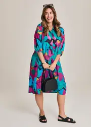 [Virtuelle] Taking Shape Cotton Floral Illusion Dress Size 18 in Print - Plus Size Women's Clothing Print