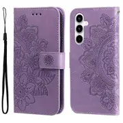 For Samsung Galaxy A35 5G Case Embossed Flower PU Leather Wallet, Light Purple