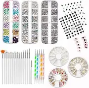 Nail Art Kit, 8Pcs Nail Design Tools with 15pcs Nail Art Brushes and 5pcs Nail Dotting Tool, Nail Small Sticker, Rhinestones Crystals and Half Round Pearl Jewelry for Nails