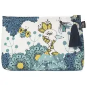 NWT Danica Studio Large Cosmetic Bag Linen Birdland Print Peacock Animals