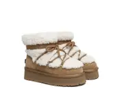 UGG EVERAU® UGG Boots Women Sheepskin Wool Ankle Platform Short Carmen - Chestnut / AU Ladies 5 / AU Men 3 / EU 36