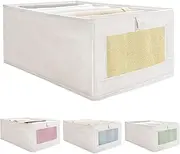 Storage Bins 4 Pack Linen Storage Baskets for Organizing Clothes, Books - Foldable Closet Organizers and Storage, Long Shelves Storage Boxes with Window