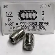 1/2-13x3/4 Hex Socket Set Screws Cup Point Stainless Steel (8)