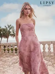 Lipsy Pink Petite Premium 3D Textured Trim Bandeau Prom Dress (AV7111) | $335