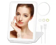 Touch Screen Makeup Mirror with 10X Magnifying Round Mirror USB Rechargeable Cosmetic Mirror Portable Make Up Mirrors-White