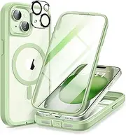 TIESZEN Magnetic for iPhone 15 Case, Compatible with Magsafe, Built-in Screen Protector and Camera Protection, Full Body Dustproof Shockproof Hard Phone Case 6.1", Mint Green