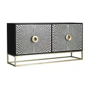 Bone Inlay Bullion 4Door Sideboard White Black Strip Pattern 160x40x80cm