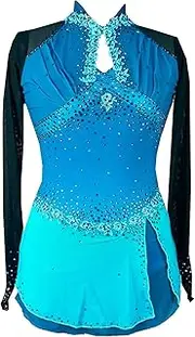 [Zagitova] Figure Skating Dress, Girls Shiny Rhinestone Stand Collar Skating Performance Competition Wear Costume