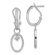 Solid 14k White Gold Simulated CZ Omega BacK Earrings
