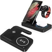 HEATSHAKING Folding Wireless Charging Stand for Devices Phone Watch Headset Dock Sturdy Easy Setup Safe Design with Led Light