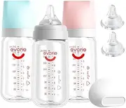 Evorie Tritan Baby Feeding Bottle & Teat for Milk Formula - Crystal-Clear, Wide Neck & Anti-Colic (Multiple Colors, 240ml (Pack of 3+2))