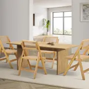 Oikiture 5PCS Dining sets 180cm Rectangular Table with Chairs Foldable Natural