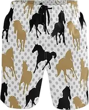[GuoChe] Men's Beach Shorts Gold Black Horses Dots Quick Dry Swimwear Sports Running Swim Board Shorts Bathing Suits Mesh